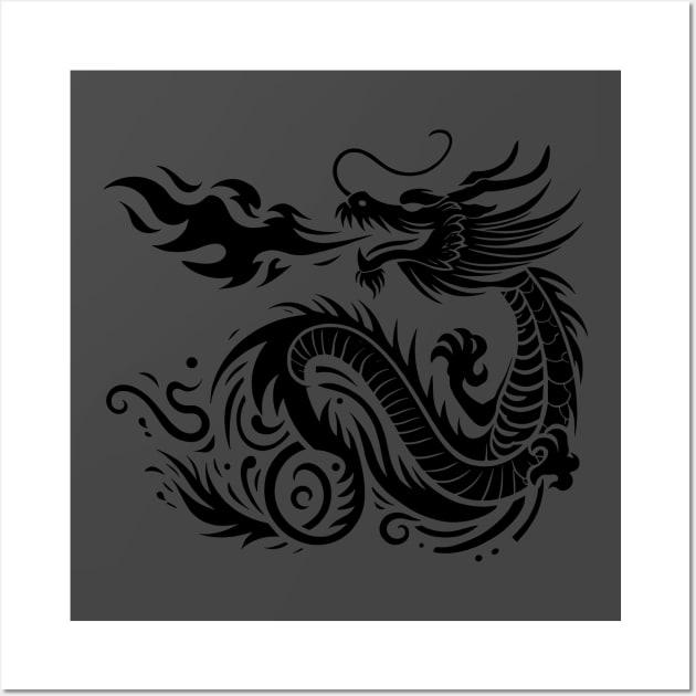 Mythical Dragon Breathing Fire in Dynamic Motion Wall Art by NedisDesign